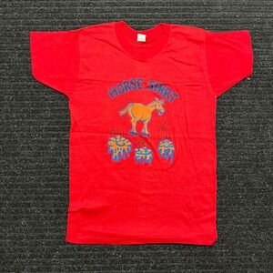 Vintage 70s Horse Shirt Graphic Tee Red 50/50 Single Stitch Humor T-Shirt Medium